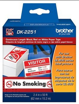 Cinta Brother DK-2251 Negro y Rojo sobre Blanco, 6.2cm x 15.2m NEGRO Y ROJO 62MM X 15.2M