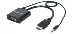 Convertidor Manhattan HDMI/3.5mm a VGA de 2.5m. Color Negro HDMI A VGA + AUDIO 3.5MM 1080P M-H
