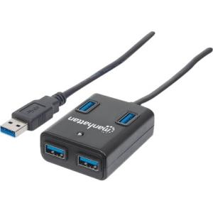Manhattan Hub USB 3.0 de Supervelocidad, 4x USB A, 5000 Mbit/s - sin Fuente SIN FUENTE