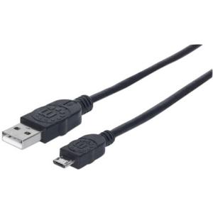 Manhattan Cable USB de Alta Velocidad, USB 2.0 A Macho - Micro USB 2.0 B Macho, 3 Metros, Negro NEGRO                           .