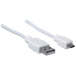 Cable Manhattan  para Dispositivos USB de Alta Velocidad, USB 2.0 A Macho - Micro USB 2.0 B Macho, 1.8 Metros, Blanco PVC 1.8M BLANCO.