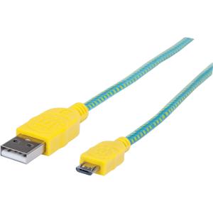 Manhattan Cable con Recubrimiento Textil USB 2.0 A Macho - Micro USB 2.0 B Macho, 1 Metro, Turquesa/Amarillo TEXTIL 1.0M AMARILLO/VERDE.