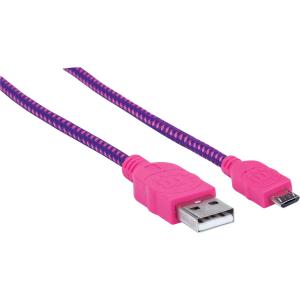 Manhattan Cable con Recubrimiento Textil USB 2.0 A Macho - Micro USB 2.0 B Macho, 1 Metro, Rosa/Morado TEXTIL 1.0M ROSA/MORADO.