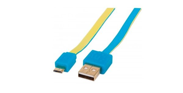 CABLE USB V2 A-MICRO B, BLISTER PLANO 1.8M AZUL/AMARILLO. PLANO 1.8M AZUL/AMARILLO.