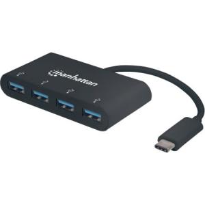 Manhattan Hub USB C 3.0 Macho - 4x USB A 3.0 Hembra, 5000 Mbit/s, Negro .