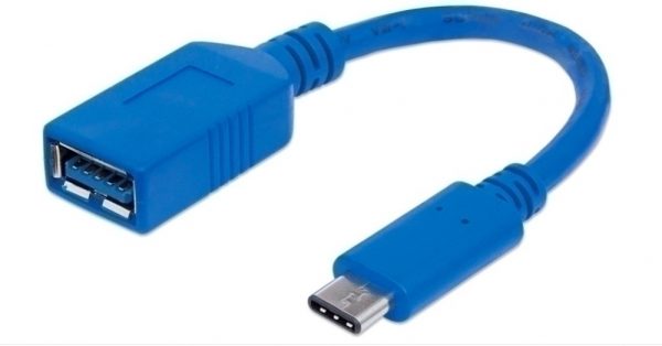Manhattan Cable USB 3.1 C Macho - USB 3.0 A Hembra, 15cm, 3A, Azul USB-C 3.1 A USB-A 3.0 MACHO-HEMBRA