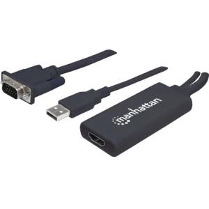 Adaptador Manhattan VGA (D-Sub)/USB - HDMI, 1920 x 1200 Pixeles, Negro VGA A HDMI + AUDIO Y AC VIA USB