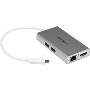 StarTech.com Hub USB-C Multifunción para Laptops, USB-C Macho - 2x USB A 3.0/1x HDMI/ 1x RJ-45 Hembra, Plata .