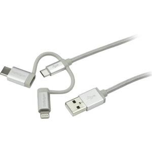 StarTech.com Cable Trenzado USB A Macho - Lightning/USB-C/Micro USB Macho, 1 Metro, Plata C MICRO USB LIGHTNING CARGADOR