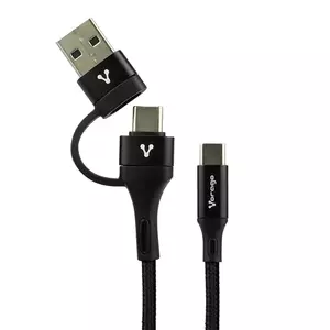 CABLE VORAGO CAB-126 TIPO C ADA PTADOR USB A PD 60W CARGA RAP NEGRO