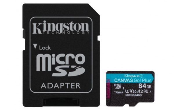KINGSTON MEMORIA 64GB MICROSDXC CANVAS GO PLUS A2 U3 V30 CARD +ADP