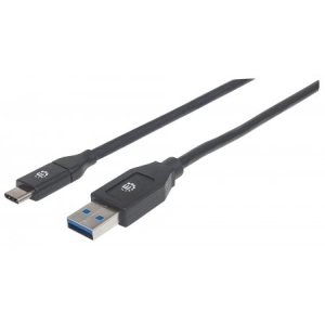 Cable Manhattan  USB A Macho - USB C Macho, 2 Metros, Negro .