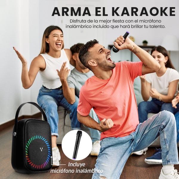 MINI BAFLE KARAOKE VORAGO KSP-4 55 40WATTS RECARGABLE 1 MICROFONO MINI BAFLE KARAOKE VORAGO KSP-455 40WATTS RECARGABLE 1 MICROFONO INALAMBRICO C/CORREAS TWS IPX5 BT 6HRS - Image 3