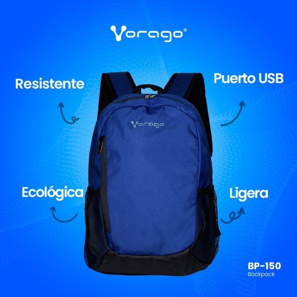 MOCHILA VORAGO BP-150 ECOLGICA RPET LAPTOP 15.6 AZUL / NEGRO - Image 3