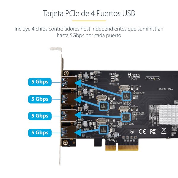 StarTech.com Tarjeta PCI Express de 4 Puertos USB-A - USB 3.2 de 5Gbps - 4 Controladores USB Independientes - Hub Interno USB - Soporte UASP - 4 Total USB Port(s)1 Puerto(s) SATA - PC TARJETA PCIE 4 PUERTOS USB-AUNIVERSAL 3 EN 1 DE LAPTOP - Image 11