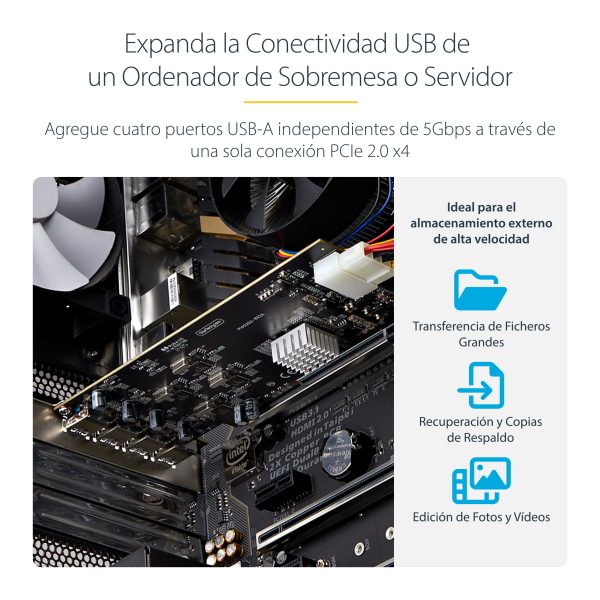 StarTech.com Tarjeta PCI Express de 4 Puertos USB-A - USB 3.2 de 5Gbps - 4 Controladores USB Independientes - Hub Interno USB - Soporte UASP - 4 Total USB Port(s)1 Puerto(s) SATA - PC TARJETA PCIE 4 PUERTOS USB-AUNIVERSAL 3 EN 1 DE LAPTOP - Image 10