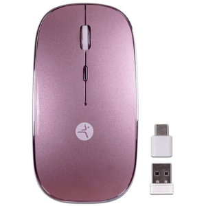 PINK RECHARGEABLE SLIVE MOUSE W ITH TYPE C AND USB A NANO RECEIVER