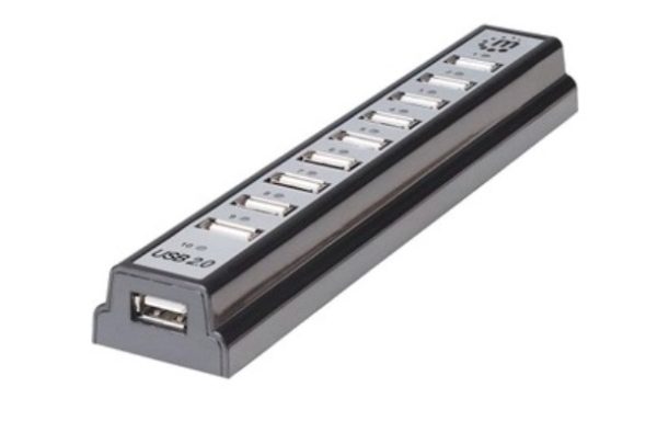 Concentrador USB Manhattan - USB - Externo - Negro - 10 Total USB Port(s) - 10 USB 2.0 Port(s) - PC, Mac .