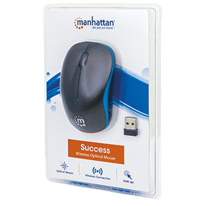 Mouse Manhattan Óptico Success, Inalámbrico, USB, 1000 DPI, Negro/Azul INALAMBRICO 1000 DPI NEGRO/AZUL