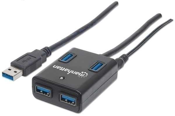 Manhattan Hub USB A 3.0 de Supervelocidad, 4 Puertos, 5000 Mbit/s, con Fuente CON FUENTE COLOR NEGRO