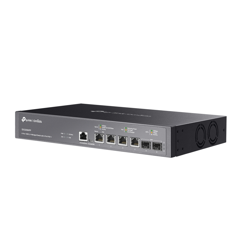 TP-Link Omada SX3206HPP 4 Puertos Gestionable Conmutador Ethernet - Ethernet de 10 gigabits - 10GBase-T, 10GBase-X - 2 Capa compatible - Modular - 244.90W Power Consumption - 200W Rendimiento PoE - Par trenzado, Fibra Óptica - PoE Ports - Montable en bastidor, De Escritorio SWITCH OMADA L2 DE 6 PUERTOS A CON 4 PUERTOS POE - Image 3