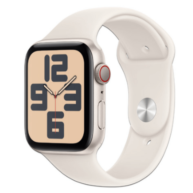 Apple Watch SE Smart Watch - 44mm Case Height - 38mm Case Width - Starlight Case Color - Starlight Band Color - Aluminio Case Material - LAN inalámbrica - LTE, UMTS - Sensor óptico de pulso cardíaco, Compás Digital, Altímetro, Acelerómetro, Sensor Gyro, Sensor de luz ambiental - Altavoz - Pulso cardíaco, Calidad de sueñoS8Dual-core (2 núcleos) - 32GB Built-in Memory - OLED Pantalla - watchOS 11 - Bluetooth - GPS - 18Hora(s) - Salud & Ejercicio, Correr, Caminatas, Ciclis APPLE WATCH SE GPS + CELLULAR 44mm Starlight Aluminium Case with S