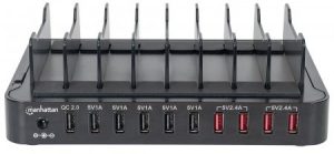 Manhattan Estación de Carga 180009, 10x USB 2.0, Negro 10 DISPITIVOS